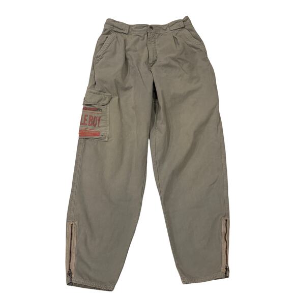 Vtg Bugle Boy Pants Mens 32x32 (30x31) Green Cargo Flight Pants Zip Ankles Y2K